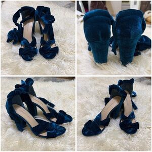 Justfabulous Teal Velvet Wrap-Heel Sandals